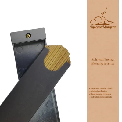 Spiritual Energy Blessing Incense Sticks with Black Wooden Holder | Incense Moment - Natural Handcrafted Aromatherapy Incense for Prayer, Spiritual Meditation, Home Blessing Ceremonies, and Festival Rituals | Traditional Chinese Wellness Incense