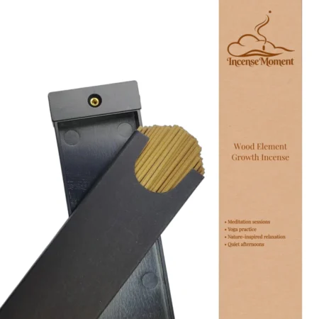 Incense Moment Wood Element Growth Incense, natural herbal incense sticks with black incense holder, ideal for meditation sessions, yoga practice and nature-inspired relaxation, premium aromatherapy wellness product
