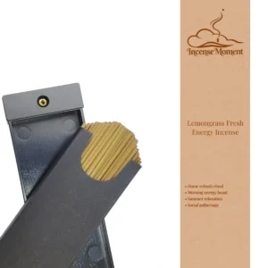 Lemongrass Fresh Energy Incense Sticks with Black Wooden Holder | Incense Moment - Natural Handcrafted Aromatherapy Incense for Morning Energy Boost, Home Refresh, Summer Relaxation, and Social Gatherings | Chinese Traditional Wellness Incense