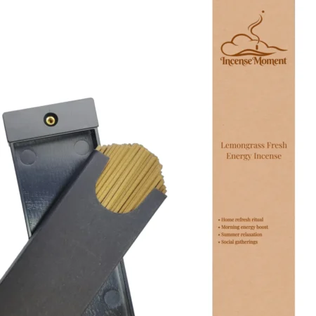 Lemongrass Fresh Energy Incense Sticks with Black Wooden Holder | Incense Moment - Natural Handcrafted Aromatherapy Incense for Morning Energy Boost, Home Refresh, Summer Relaxation, and Social Gatherings | Chinese Traditional Wellness Incense