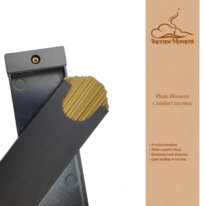 Plum Blossom Comfort Incense Sticks with Black Wooden Holder | Incense Moment - Natural Handcrafted Incense for Evening Relaxation, Winter Comfort, Meditation, and Quiet Tea Time | Chinese Traditional Aromatherapy Incense for Wellness and Emotional Reset